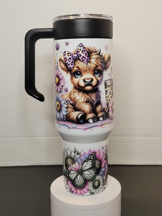 Purple Cow 40oz Tumbler with two lids