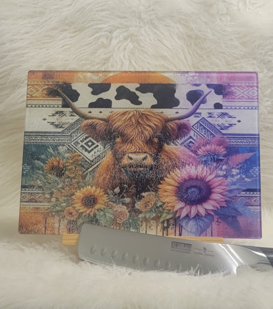 Glass Cutting Board Highland Cow
