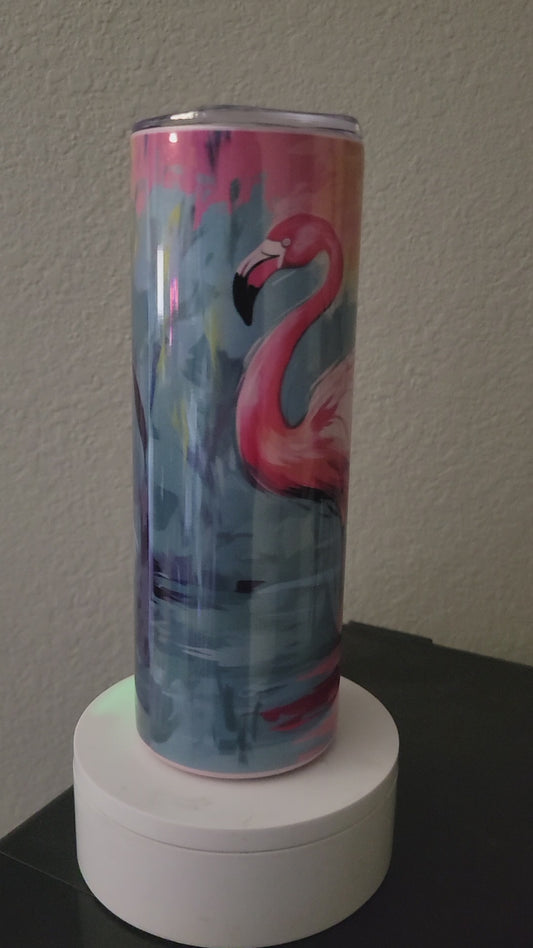 Pink Famingos 20oz Tumbler With Lid and Straw